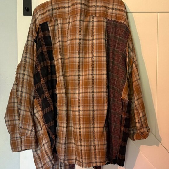 NWOT - NATURAL LIFE Women's Patchwork Plaid Button Down Shirt - Brown and Black - Picture 5 of 7
